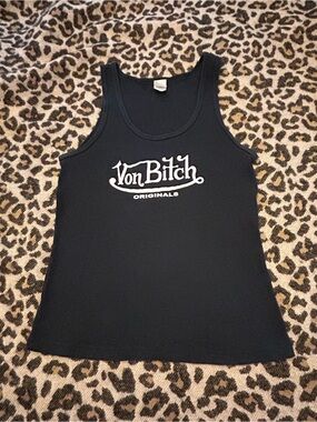 Vintage Y2K Von Dutch Originals Parody Ribbed Tank Top